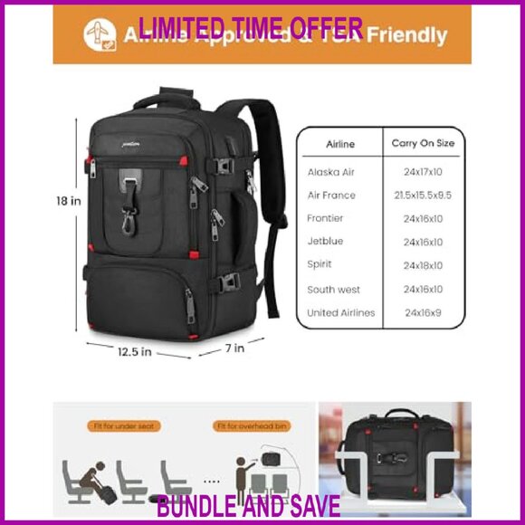 Travel Laptop Backpack Airline Approved USB Charging Weekender Bag - Picture 5 of 8